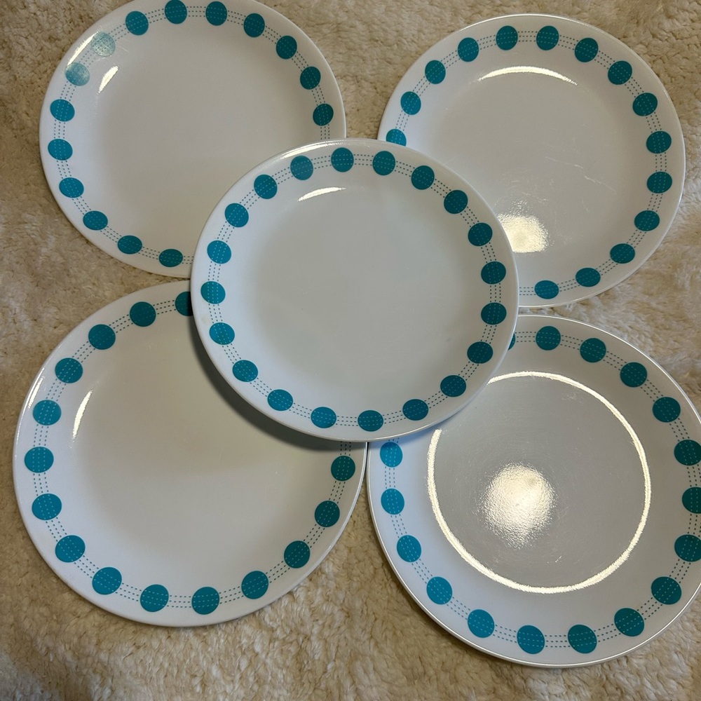 Corelle White Plates with Blue Dot Design